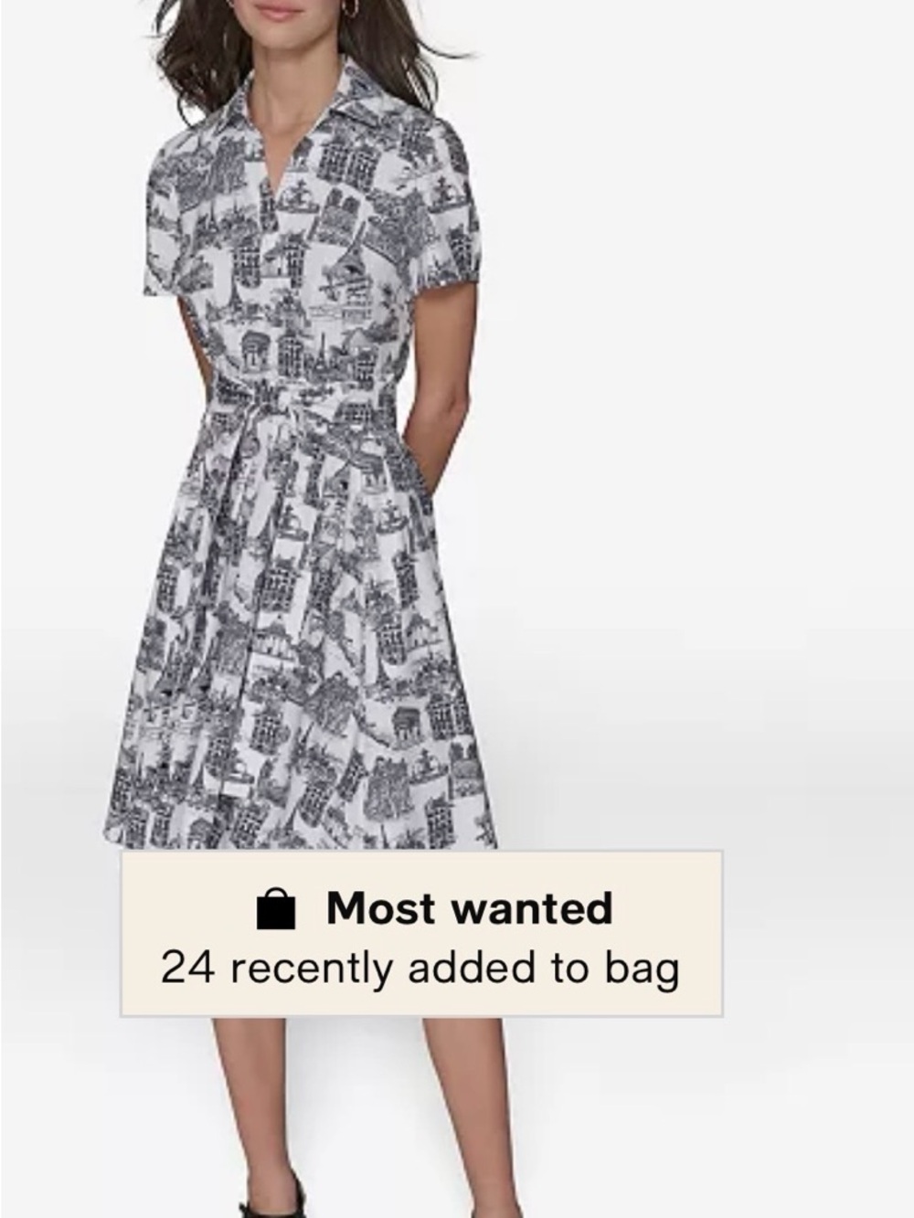 New with Tag - Karl Lagerfeld Collared Shirt Dress in Black & White Cityscape
